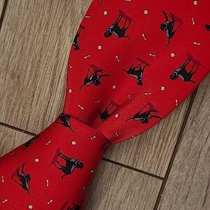 BIRD DOG BAY Red Whimsical Dog Fetch Bone Pattern Mens Silk Tie